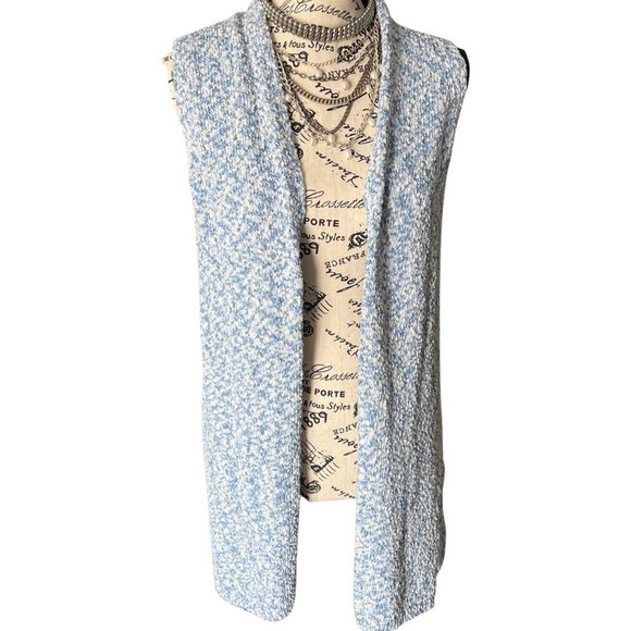 Loft Outlet Sleeveless Long Blue Marbled Draped Open Sweater Vest XS/ Small - Picture 1 of 5